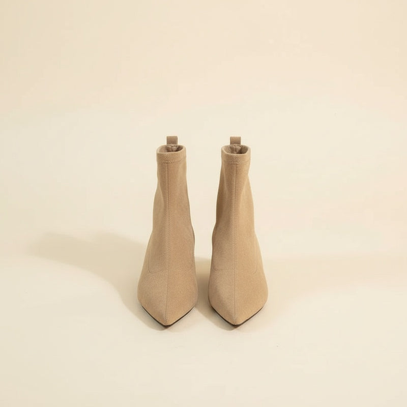 BEIGE POINTED SUEDE SOCK ANKLE BOOT