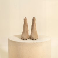 BEIGE POINTED SUEDE SOCK ANKLE BOOT