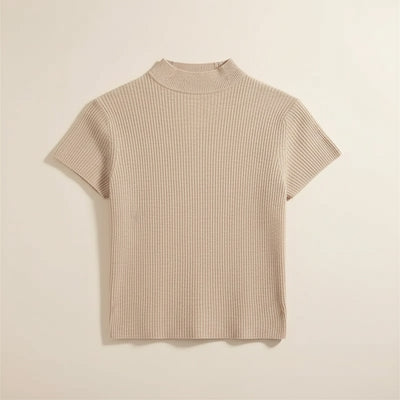 RIBBED MOCK NECK KNIT TOP