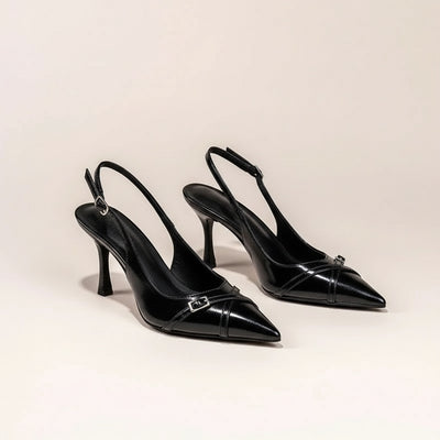 BLACK POINTED SLINGBACK STILETTO PUMP