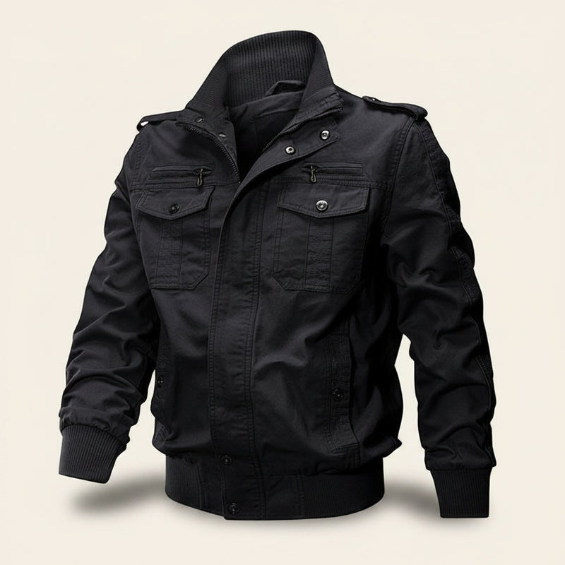BLACK COTTON FIELD BOMBER JACKET