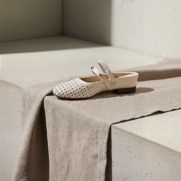 WOVEN IVORY MARY JANE MULE