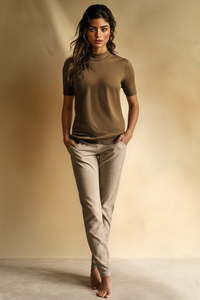 FINE-GAUGE WOOL MOCK-NECK TEE