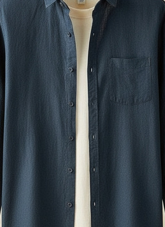 NAVY LINEN RELAXED SHIRT