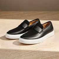 BLACK LEATHER SADDLE SLIP-ON