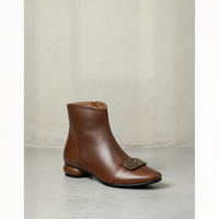COGNAC BURNISHED BUCKLE ANKLE BOOT