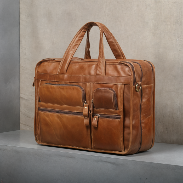 TAN GRAIN LEATHER BRIEFCASE