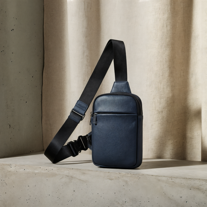 NAVY PEBBLED LEATHER CROSSBODY SLING