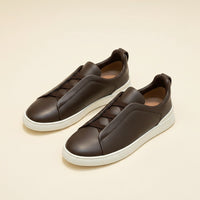 CHOCOLATE TRIPLE-STITCH LEATHER SLIP-ON