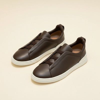 CHOCOLATE TRIPLE-STITCH LEATHER SLIP-ON