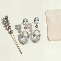 CLEAR QUARTZ AMETHYST DROP EARRINGS