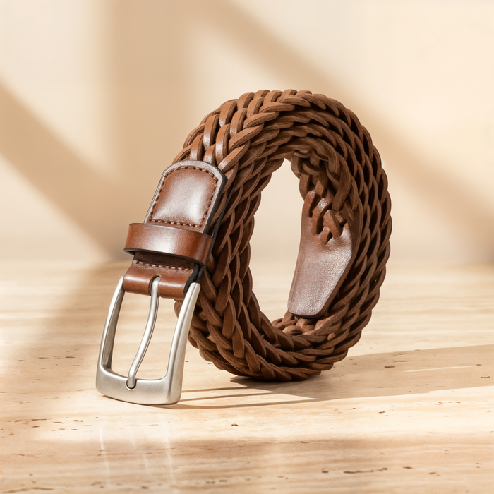 HAND-WOVEN LEATHER PIN BELT