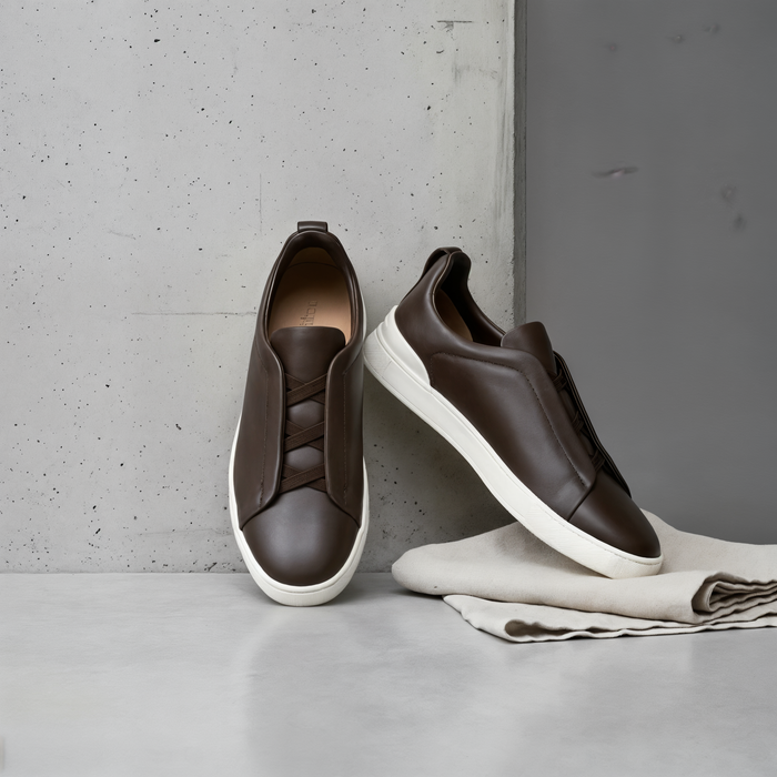 CHOCOLATE TRIPLE-STITCH LEATHER SLIP-ON