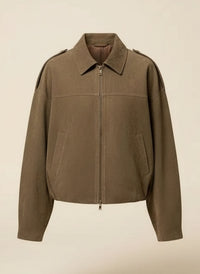 COCOA SUEDE CROPPED BOMBER JACKET
