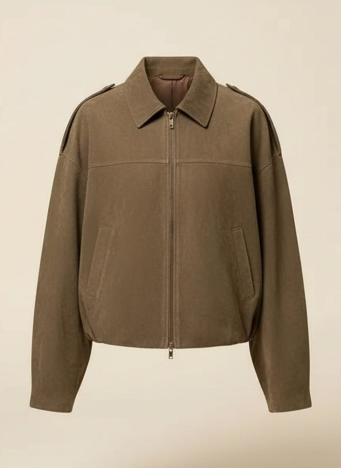 COCOA SUEDE CROPPED BOMBER JACKET