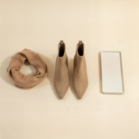 BEIGE POINTED SUEDE SOCK ANKLE BOOT