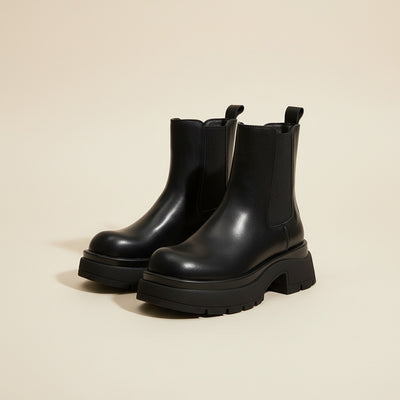 BLACK LUGGED CHELSEA PLATFORM ANKLE BOOT