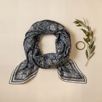 NAVY PAISLEY HAND-ROLLED SILK SQUARE