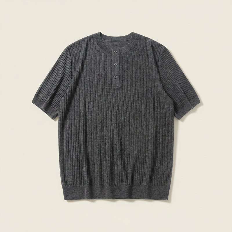 CHARCOAL RIBBED WOOL HENLEY