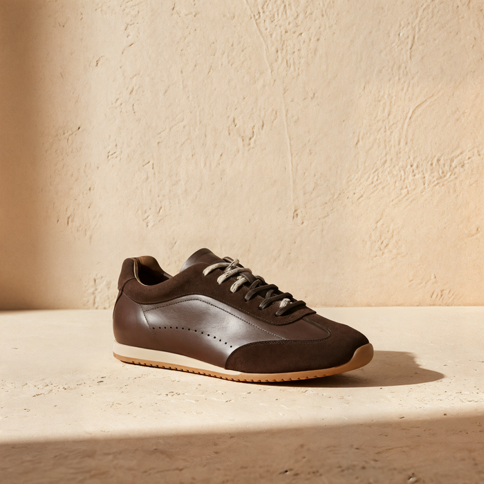 BROWN LEATHER PATCHWORK COURT SNEAKER