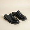 BLACK LEATHER BACKLESS MULE