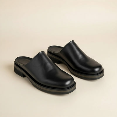 BLACK LEATHER BACKLESS MULE