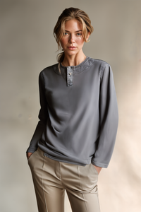 CHARCOAL COTTON HENLEY LONG SLEEVE