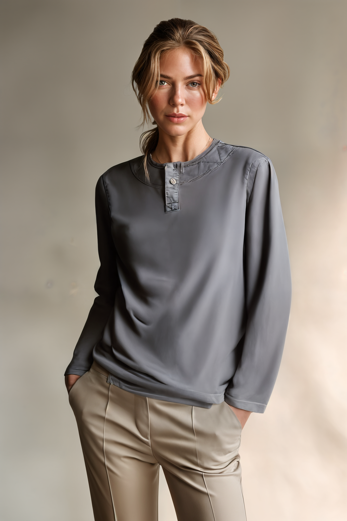 CHARCOAL COTTON HENLEY LONG SLEEVE