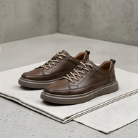 TONAL BROWN LEATHER LOW-TOP