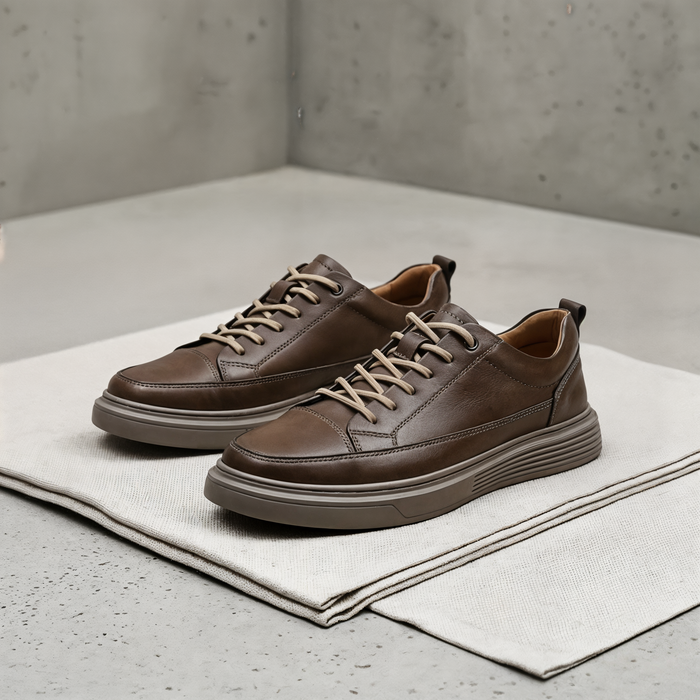 TONAL BROWN LEATHER LOW-TOP