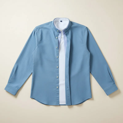 COTTON OXFORD BAND-COLLAR SHIRT