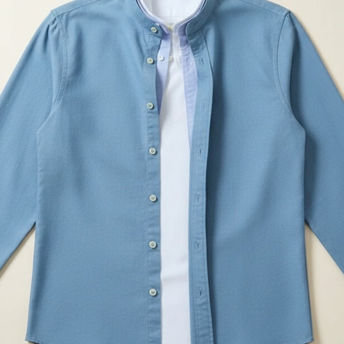 COTTON OXFORD BAND-COLLAR SHIRT