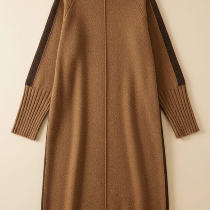 CAMEL COLOUR-BLOCK KNIT DRESS