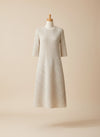 ASYMMETRIC PLEATED IVORY MIDI DRESS