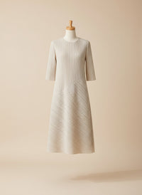 ASYMMETRIC PLEATED IVORY MIDI DRESS