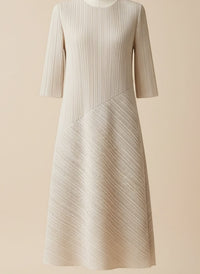 ASYMMETRIC PLEATED IVORY MIDI DRESS