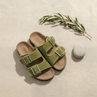 DOUBLE STRAP LEATHER SLIDE SANDAL