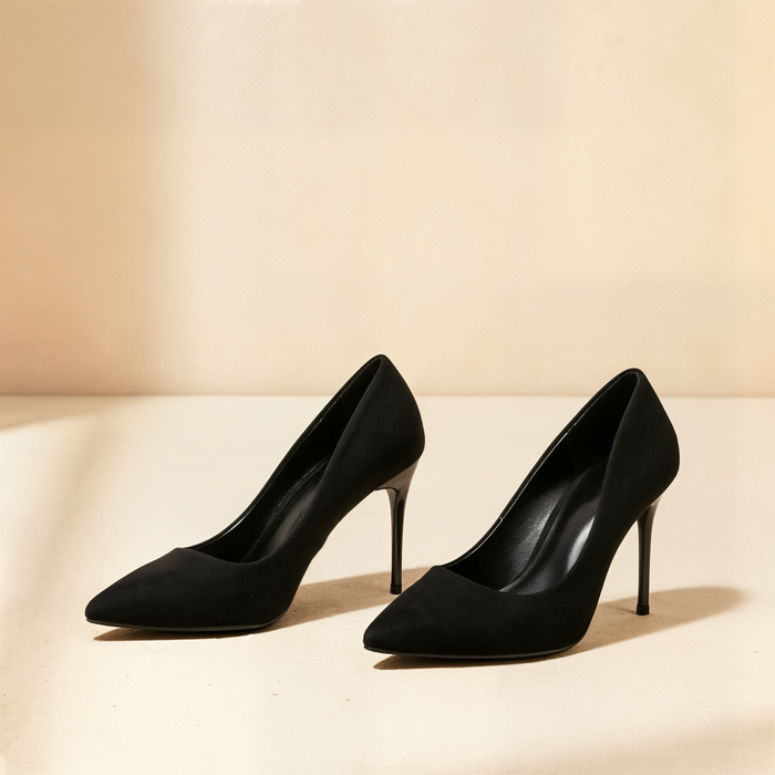 BLACK POINTED SUEDE STILETTO PUMP