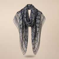 NAVY PAISLEY HAND-ROLLED SILK SQUARE