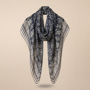 NAVY PAISLEY HAND-ROLLED SILK SQUARE