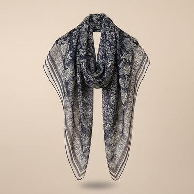 NAVY PAISLEY HAND-ROLLED SILK SQUARE