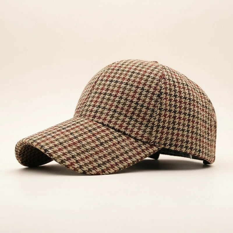 HOUNDSTOOTH SIX-PANEL WOOL CAP